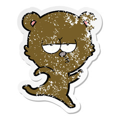distressed sticker of a running bear cartoon