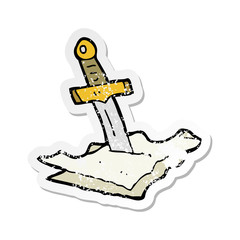 retro distressed sticker of a cartoon dagger in maps