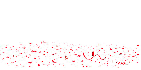 Falling bright red Glitter confetti, stars celebration, serpentine. Colorful confetti flying on the floor. Isolated Holiday background. Festive vector illustration. Celebration Event, Party.