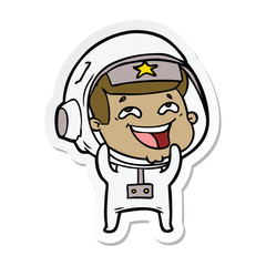 sticker of a cartoon laughing astronaut