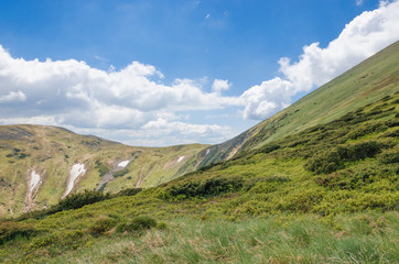 Fototapeta na wymiar spring mountain range with remnants of snow
