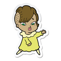 sticker of a cartoon surprised girl