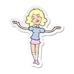 sticker of a cartoon woman taking praise