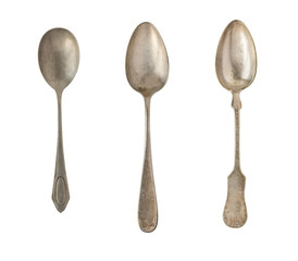 Vintage spoons isolated on a white background. Retro silverware.