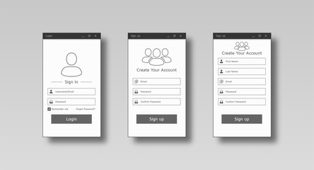 Dark grey style User Login blank template and create new account blank templates