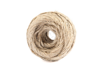 Spool of hemp rope isolated on white background