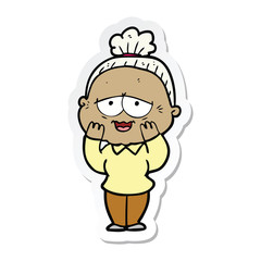 sticker of a cartoon happy old lady