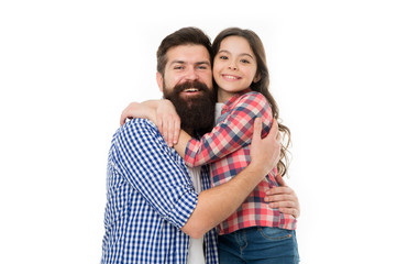 Fototapeta premium Fathers day. Little girl love father. Little girl celebrate fathers day. man father with little girl. fathers day holiday. Family day. Happy little girl. Father and child. You are my world