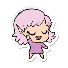 sticker of a happy cartoon elf girl