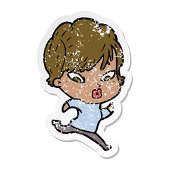 distressed sticker of a cartoon woman