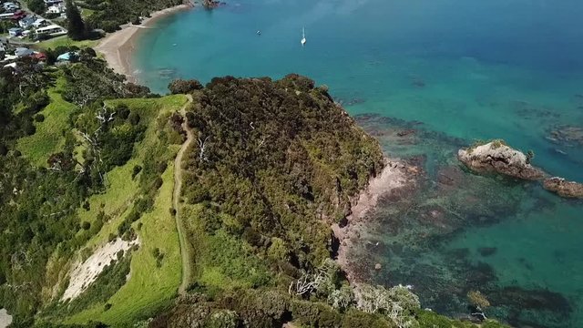 Drone view of Tapeka point, Russell Island, New Zealand.
