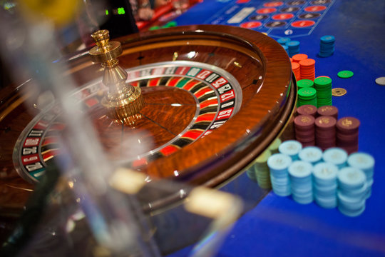 Roulette wheel in a casino.