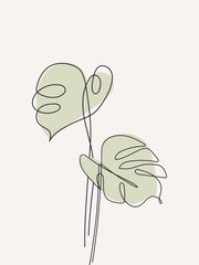 Eucalyptus monstera leaves continuous line drawing. One line . Hand-drawn minimalist illustration, vector. © AgataCreate