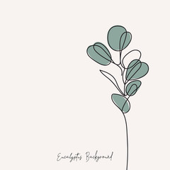 Eucalyptus silver dollar branch continuous line drawing. One line . Hand-drawn minimalist illustration, vector. - 253407088