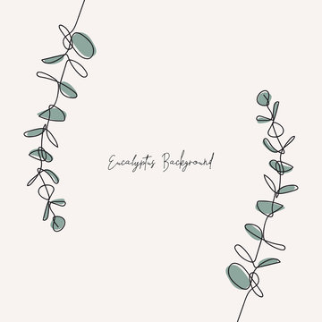 Eucalyptus baby blue branch continuous line drawing. One line . Hand-drawn minimalist illustration, vector.