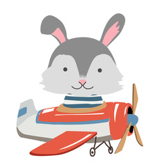Cartoon rabbit, bunny fly on a airplane. Image for children clothes, postcards.