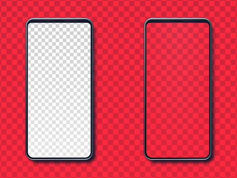 Black phone mock up with blank screen on red background.