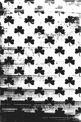 Grunge pattern with signs of shamrocks. Vertical black and white backdrop.