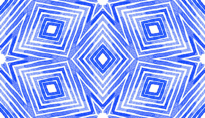 Blue Geometric Watercolor. Curious Seamless Patter