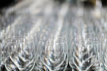 Wine Glass at the exhibition on the table. wedding decor