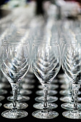 Wine Glass at the exhibition on the table. wedding decor
