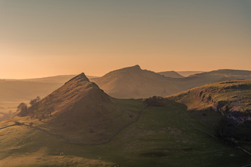 Fototapeta na wymiar Sunset on Parkhouse Hill and Chrome Hill in the Peak District National Park
