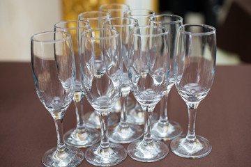 group of empty wine glasses on the table.