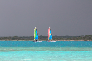 Sailing at Bacalar, Laguna de los Siete Colores, Mexico