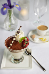 vanilla and chocolate parfait dessert with Cappuccino