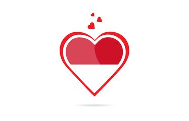 Indonesia country flag inside love heart creative logo design