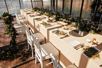 Table setting for wedding reception.