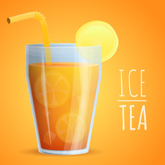 poster with a glass of iced tea and an inscription, vector illustration