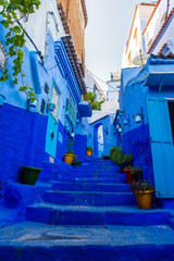 Famous blue stairs in Chefchaouen, Morocco