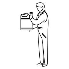 mechanic worker with oil gallon