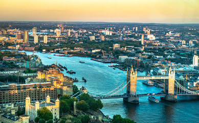  London skyline with tower bridge at sunset