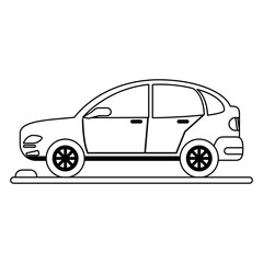 Car vehicle on parking zone sideview black and white