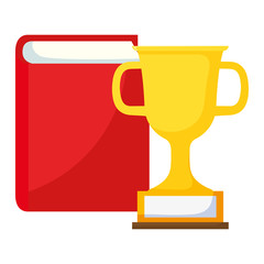 text book and trophy cup