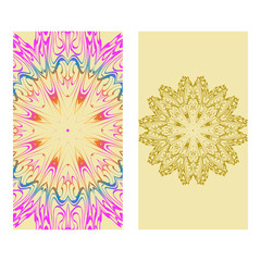 Vintage Cards With Floral Mandala Pattern. Vector Template. The Front And Rear Side. rainbow color