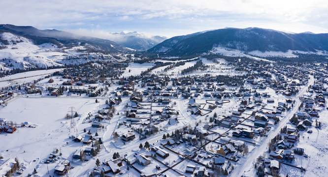 Keystone Dillon Colorado Winter Snowy Weather Sunny Day Panoramic Aerial View
