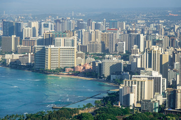 Aerial View of Honolulu City in Oahu, Hawaii