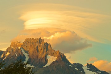 Sunset over Paine Grande Hill at Torres del Paine National Park  in Chile