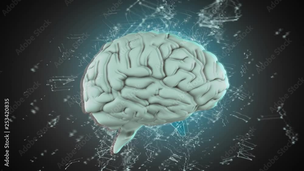 Poster 3d brain with data connected around him