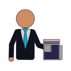 businessman with newspaper avatar blue lines