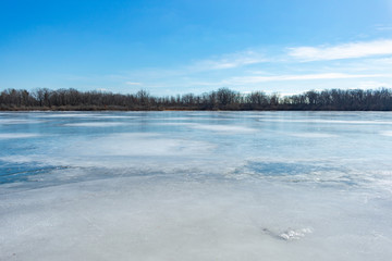 Tampier Lake in Palos Township, Illinois Completely Frozen Over in Winter