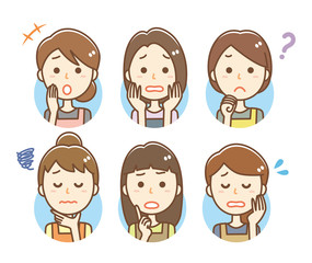 主婦　不安　悩み　表情セット