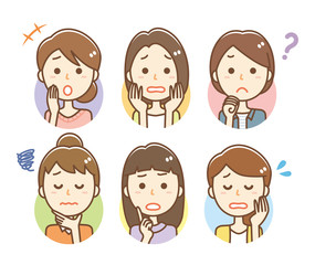 女性　不安　悩み　表情セット