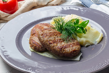 Homemade beef cutlets with mashed potatoes