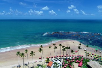 Aerial view of Porto de Galinhas's Beach, Pernambuco, Brazil: Vacation on the paradisiac beach with fantastics natural pools. 