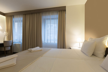 Interior of a modern new hotel bedroom