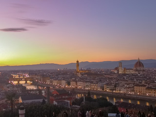 florence,tuscany/Italy 24 february 2019 :sunset in florence ,shot made from michelangelo square,the sky is beaytiful colored